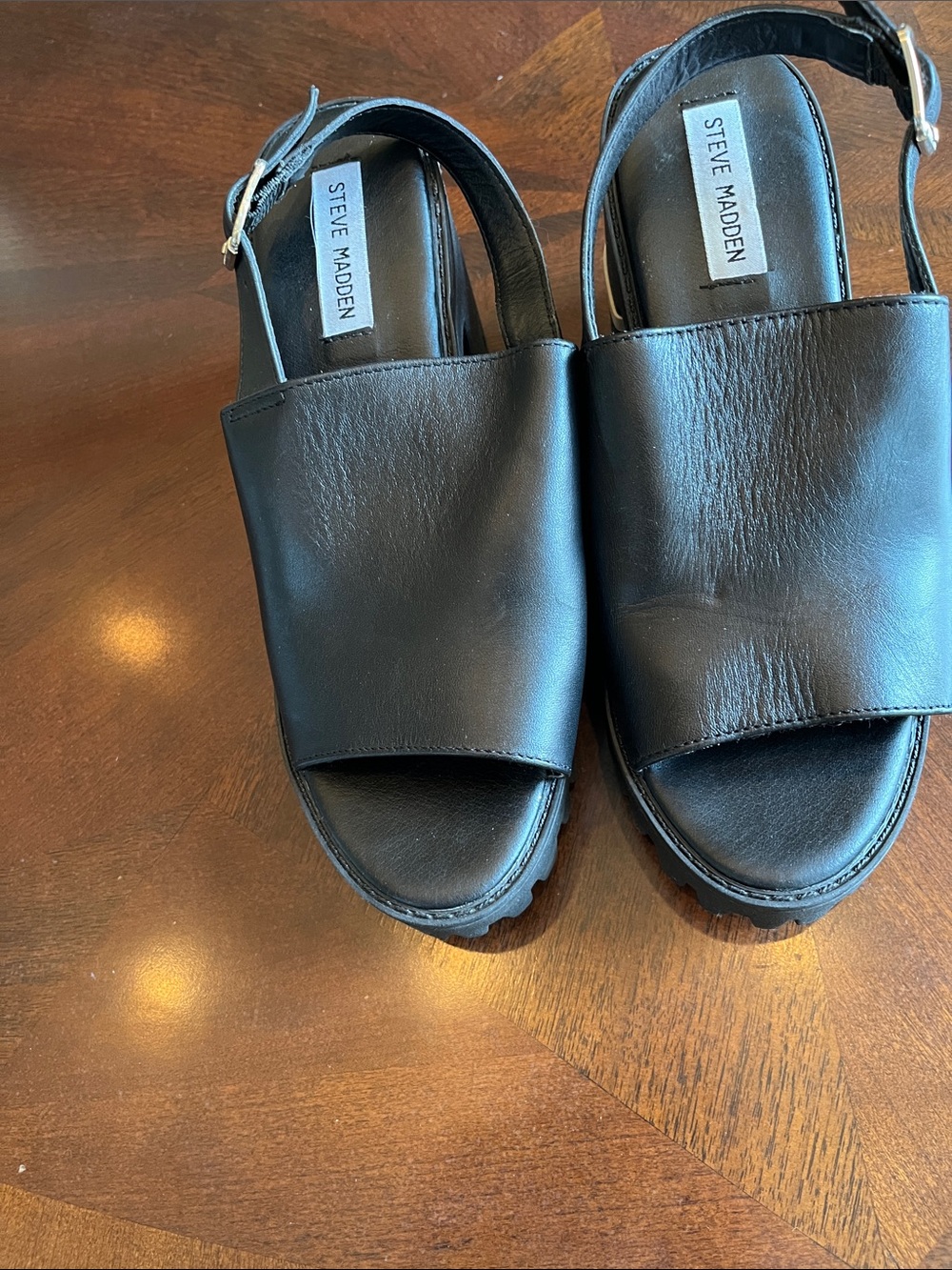 Steve Madden Black Leather Slide Sandals with Ankle Strap